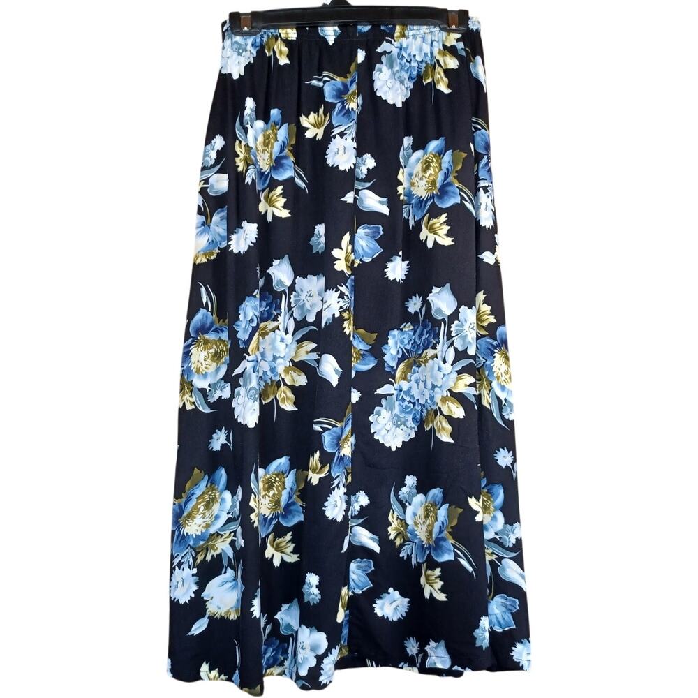 VTG Jara Black Floral Maxi Skirt Size Med 90s Grunge Prairie Style Made in USA - Picture 3 of 7